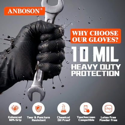 ANBOSON 10 Mil Heavy Duty Mechanic Nitrile Gloves, Black Large 1000 Count - color: Black-1000, size: Large