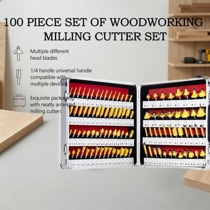 CATITO 100 Pieces Router Bits Set - 1/4" Shank Carbide Router Bit Set