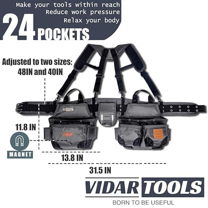 VIDAR TOOLS Tool belt,Tool Belts for Men with Suspenders and Magnetic Tool Pouch.Heavy Duty Carpenter/Construction Tool Belt.