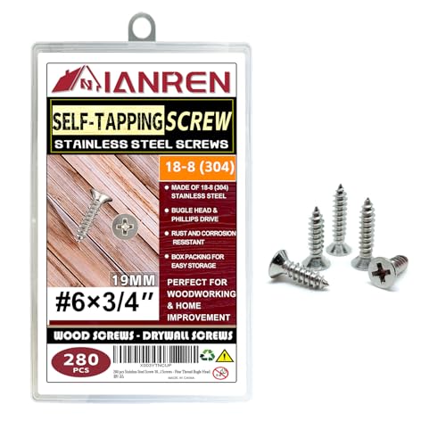 Stainless Steel Wood Screws 3/4" 280PC Phillips Flat Head Rust Resistant Screws for Cabinets Furniture Deck Indoor Projects - size: SS6KA-N19 (280pcs)