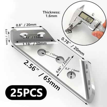 25 PCS Universal Stainless Steel Furniture Corner Connector Bracket