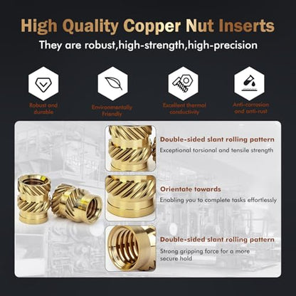 50PCS Brass Heat Set Nuts, M6 Threaded Inserts Assortment - size: M6*8*8,M6*10*8(50psc)
