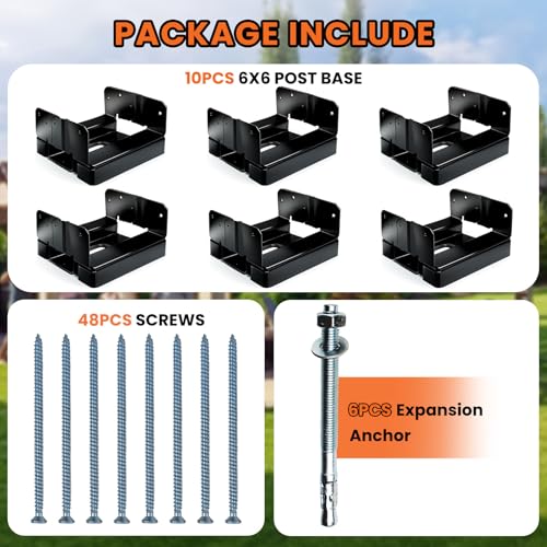 6PCS 6x6 Post Base for Concrete Heavy Duty Black E-Coated - color: Black, size: 6X6