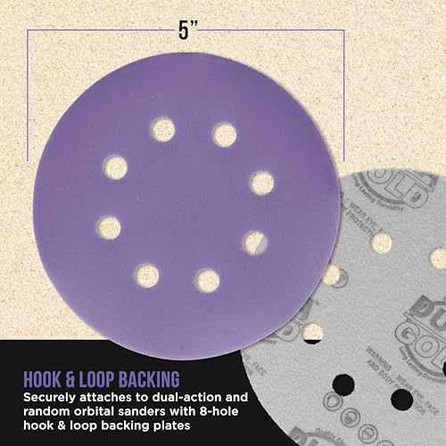 Dura-Gold 800 Grit 5" Purple Film Ceramic Sanding Discs, Box of 50, 8-Hole - style: 800 Grit
