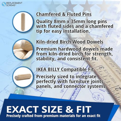 ReplacementScrews Wooden Dowel Pins Compatible with IKEA Part 101351
