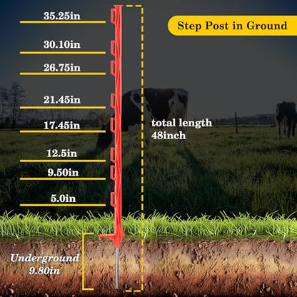 50PCS 48" Plastic Step-in Electric Fence Posts with Clips, Red - color: Red-50PCS