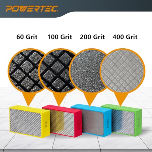 POWERTEC Diamond Hand Polishing Pads 200 Grits 1Pack, Diamond Sanding Block for Polishing and Grinding Porcelain, Ceramic Tile, Glass, Granite, Stone, Wood & Metal (71906) - size: 1 Pack, style: 200 Grit