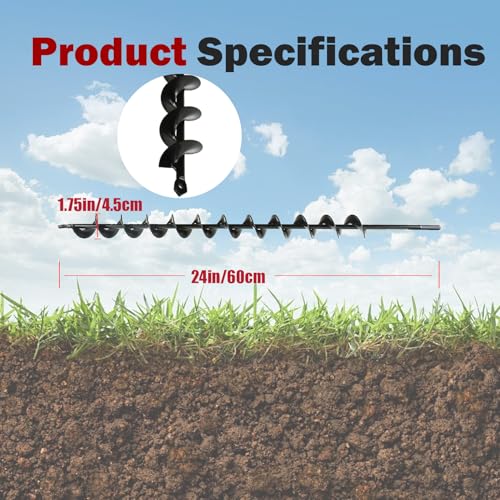 findmall Auger Drill Bit - 24 Inch Earth Auger Bit, 8mm Non-Slip Hex Shank, Yard Gardening Planting Corm, Post or Umbrella Hole Digger - size: 24 x 1.75 in
