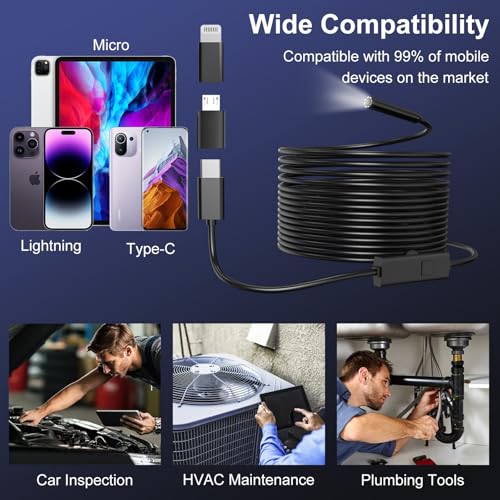 Endoscope Camera with Light, 1920P HD Borescope Inspection Camera - size: 16.4ft, style: Single Lens