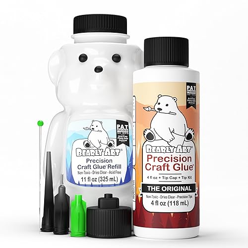 Bearly Art Precision Craft Glue Bundle - 4 fl oz Original & 11 fl oz Refill
