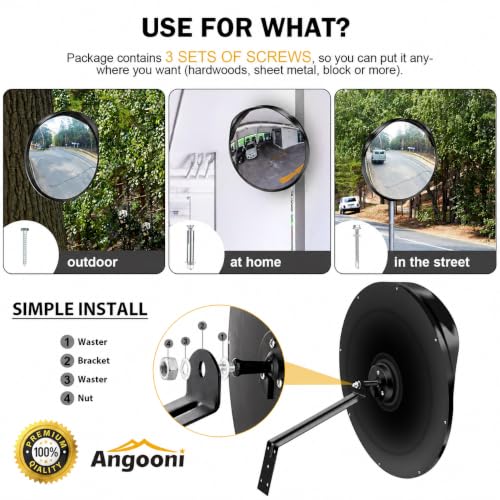 Angooni 16" Convex Driveway Mirror, Wide Angle View Blind Spot Mirror - size: 16inch