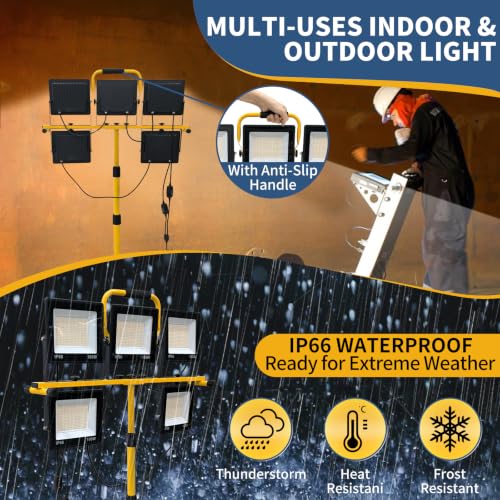 50000LM LED Work Light with Stand & Tripod 3 Head Dimmable IP66 - color: 5 Pack