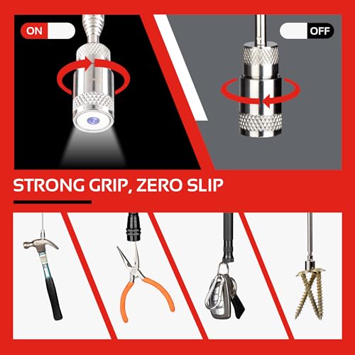 5PCS Magnetic Pickup Tool & Telescoping Inspection Mirror, Mens Gift (Red)