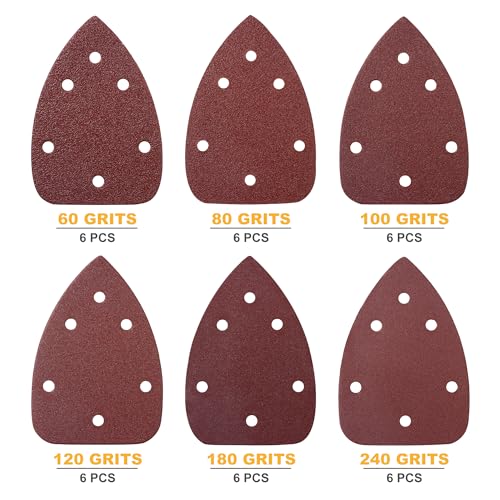 36 PCS Mouse Sander Sandpapers 6 Hole Detail Sander Sanding Disc - style: 6 hole 36PCS 6 each of (60/80/100/120/180/240) Grit