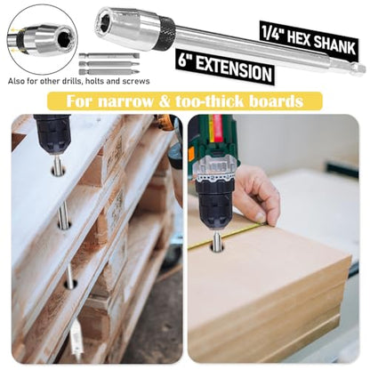14-Piece Spade Drill Bit Set, Carbon Steel Paddle Flat Bit with 6-Inch Drill Bit Extension, 1/4" to 1-1/2" Assorted Spade Drill Bits for Hole Cutter Woodworking