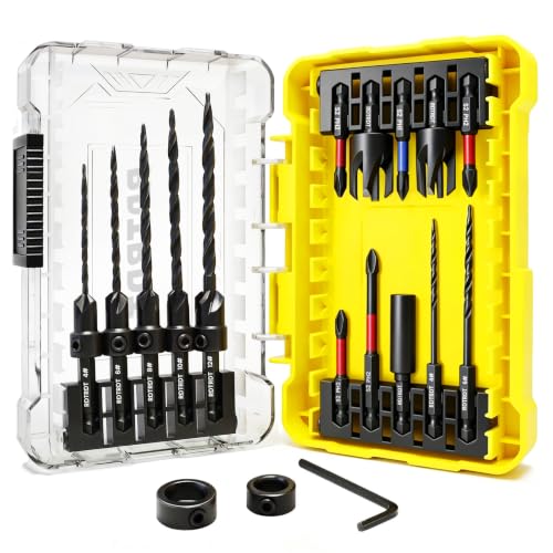 18 Pc Countersink Drill Bit Set, 15PCS Tapered Bits with Plug Cutters