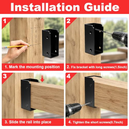 4 Pcs Stainless Steel Deck Railing Bracket Connectors for 2x4 Wood Posts - size: 4 Pcs
