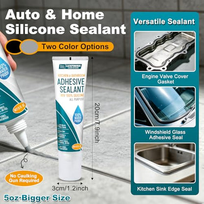Silicone Sealant – 100% Waterproof, Flexible & Shrink Proof Caulk for Bathroom, Kitchen, Windows, Automotive - Strong Adhesion Sealant for Cracks, Gaps, Leaks 150ML/5Oz (Black) - color: BLACK