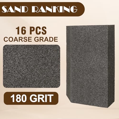 180 Grit Angled Sanding Blocks, Jamiikury Fine Sponge Sand Block Washable and Reusable, Wet & Dry Sandpaper Block for Wood Metal Drywall and Furniture Paint - Pack of 16 - size: 180 Grits