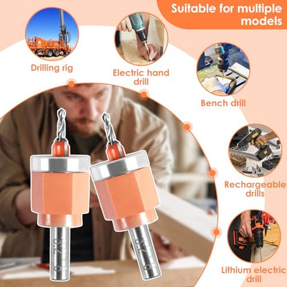 5Pcs Limit Countersink Drill Bit Set with Hole Punch, Deep Adjustable Countersunk Drill Bit Kit, Round Shank Wood Countersink Drill Bit, Edge Banding Punching Tool for Wood PVC (Drill Bit+Plier)