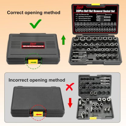 Eapele Bolt Extractor Set, Stripped Nut Remover Twist Sockets, Fit 3/8" Square Drive with Solid Storage Case (32pcs, Black) - size: 32pcs