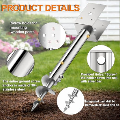 No Dig Ground Screw Anchor for 4x4 Post, Heavy Duty 304 Stainless Steel Fence Post Anchor with Removable Auger, Post Holder for Mailbox, Signs, Fence, Deck Support (4PCS) - size: 4PCS