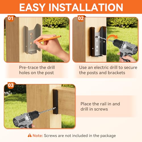 50 Pcs 2x4 Fence Brackets for Wood Black - 18 Gauge Deck Railing Brackets for 2X4, Fb26 Fence Brackets, Deck Railing Connectors 2x4 - color: 50 Pcs