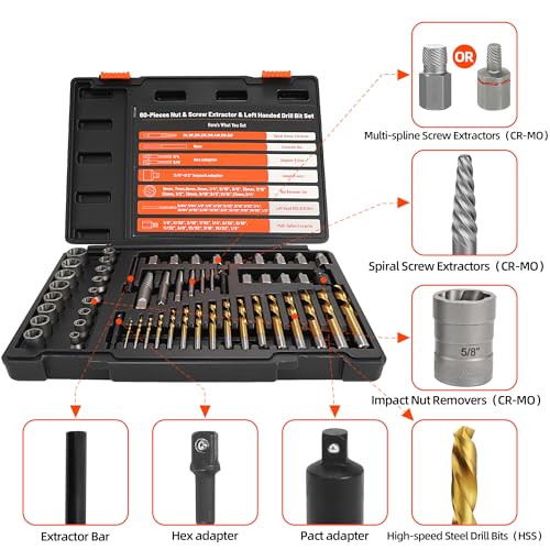 56Pcs Spiral Screw Extractor Set, Left Hand Drill Bit Set Easy Out - size: 56pcs