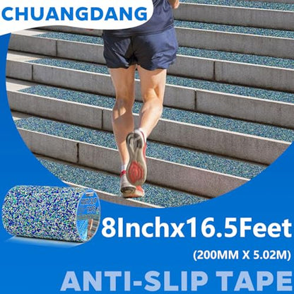 Blue Rubber Anti Slip Tape 8Inchx16.5Feet，Blue Non Slip Tape for Pool,Stair Steps,Bathroom,Trails,tub,Boats,ramp,Stairs Grip Tape,No Skid, High Traction Friction - size: 8Inchx16.5Feet