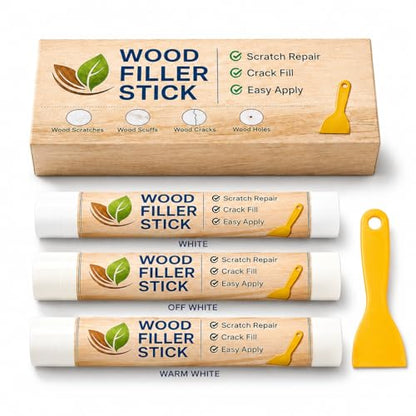 White Wood Filler Sticks 3 Pack, Quickly White Wax Fill Stick, Wood Repair Kit for Scratches, Crack, Scuffs, Gouges on Wooden Funiture, Floors, Cabinets, Tables, and Doors