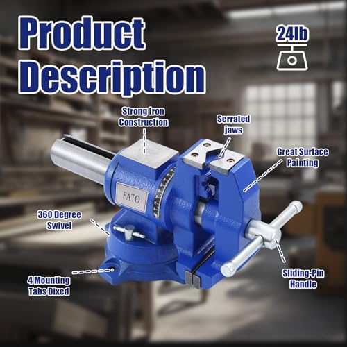 FATO 5” 360° Ductile Iron Bench Vise, 8800LB Force Blue - size: Multipurpose-5"