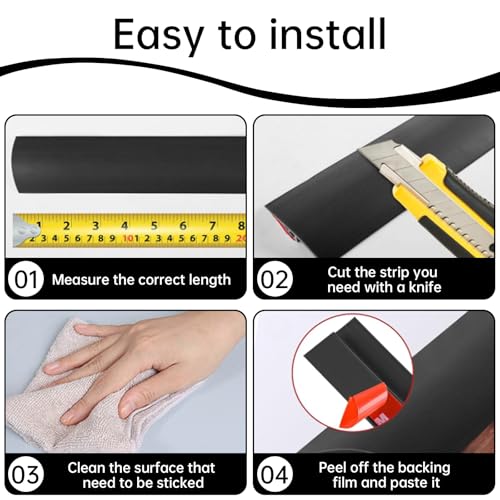 36" Self-Adhesive Vinyl Floor Transition Strip for Doorways – Waterproof Carpet Threshold Cover (Black, Fits Heights 1/2''~3/5'')