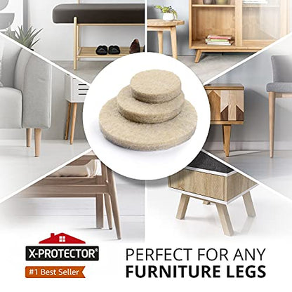 Felt Furniture Pads X-PROTECTOR 181 PCS Premium Furniture Pads - Felt Pads Furniture Feet Best Wood Floor Protectors - Protect Your Hardwood & Laminate Flooring! - size: 181 PCS Beige, Round & Square