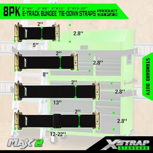 XSTRAP STANDARD 8 Pack E-Track Bungee Tie-Down Straps, Securing Straps Kit - size: Pack of 8