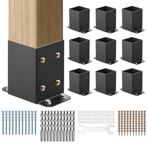 VEVOR 4x4 Post Bracket, 10PC Post Base Brackets, Inner Size 3.6"x3.6" Black - size: 4x4 10pc