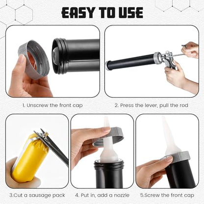 Lasnten 2 Pack Sausage Caulking Gun with 4 Cone Nozzles, Black - color: Black