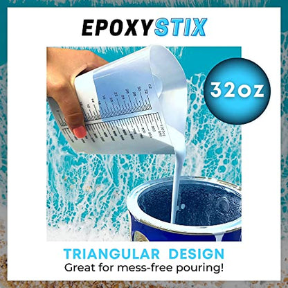 [Pack of 20] EpoxyStix 32oz Triangular Paint/Epoxy Graduated Cups - Ideal For Mixing and Precise Pouring - Made from Polypropylene - Measurements in Ounces and Cubic Centimeter - size: Pack of 20
