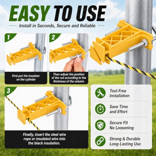 Tondiamo 48 Pcs Tube Post Insulator, Electric Chain Link Fence T Post Extender Insulators for Square Round Pipe Tubing Wire Vinyl Picket Fence (Yellow) - style: Yellow