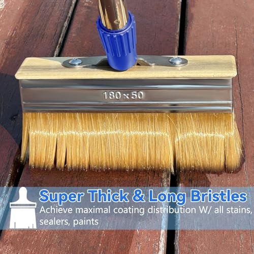PIMEKOY 7" Deck Stain Brush with 60" Long Handle for Woodstains, Decking