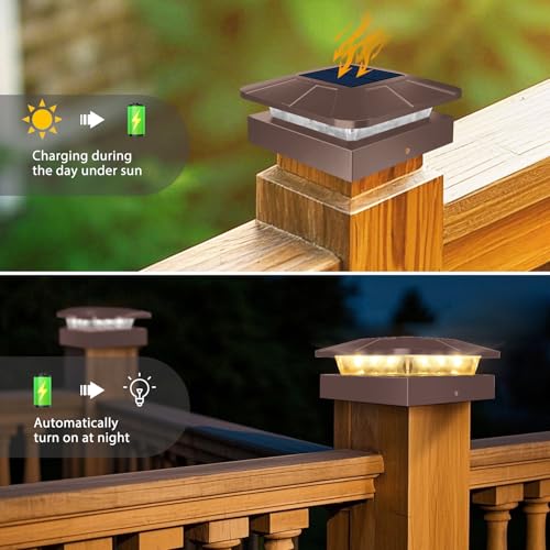 Peasur 16 Packs 4x4 Brown Post Solar Lights 3 Lighting Modes - color: Brown, size: 16 Packs