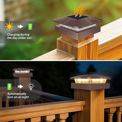 Peasur 16 Packs 4x4 Brown Post Solar Lights 3 Lighting Modes - color: Brown, size: 16 Packs