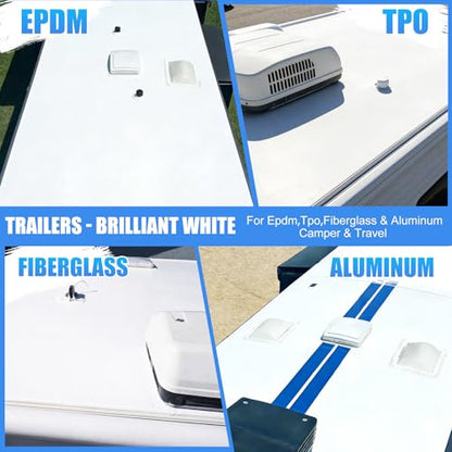RV Roof Coating White - 1 Gallon Flexible RV Roof Sealant for EPDM, TPO, Fiberglass & Aluminum, Water-Based, Solar Reflective & Waterproof Elastomeric Roof Coating for RVs, Campers and Trailers