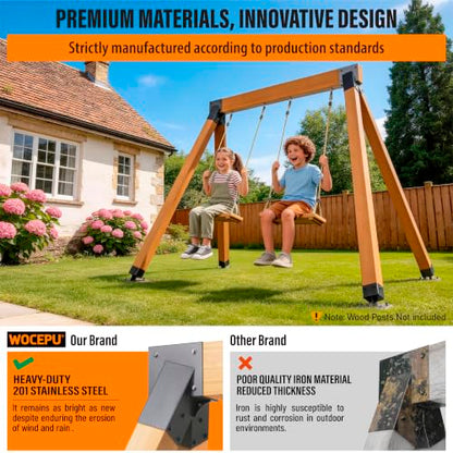 201 Stainless Steel Swing Set Bracket 2pcs A-Frame Brackets with All Mounting Hardware（Black） - color: Black, size: A-Frame Brackets 2pcs