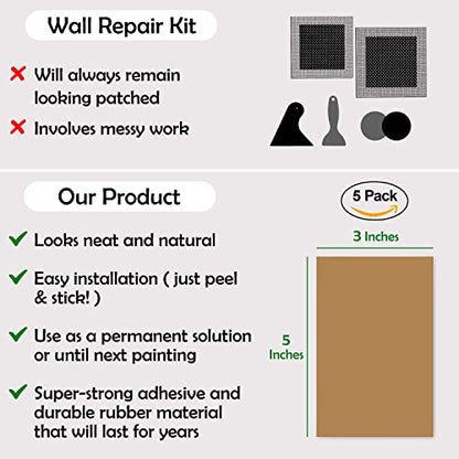 Rubber Bond Self-Adhesive Rubber Wall Outlet Cover Plate 5 Pack - Easy to Apply Peel & Stick Drywall Hole Patch - 5x3 Inch Screwless Blank Wall Plate Cover - Premium Rubber Wall Hole Cover (Brown) - color: Brown, size: 5x3 Inch Rectangular