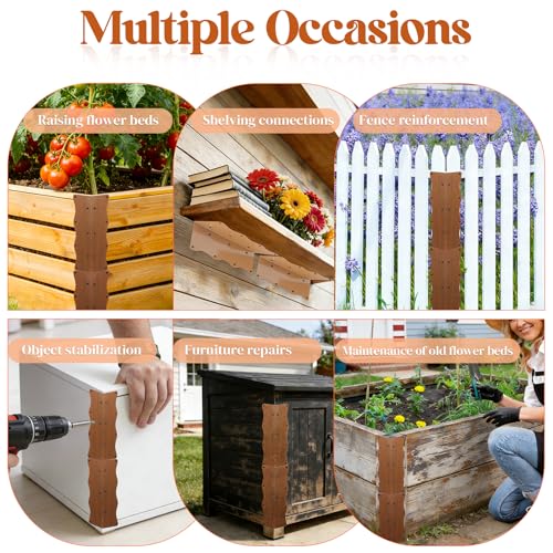 8 Pcs Metal Raised Garden Bed Corner Brackets L-Shape (11"x3"x3"), Brown