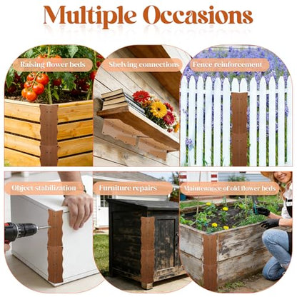 8 Pcs Metal Raised Garden Bed Corner Brackets L-Shape (11"x3"x3"), Brown