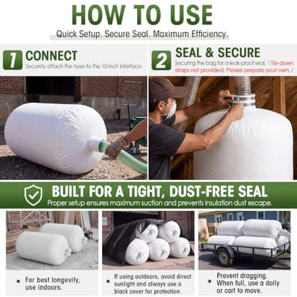 Pangda 10 Pack Insulation Removal Vacuum Bags Heavy Duty 75 Cu ft,White - color: White