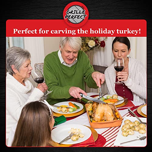 Meat Carving Knife Set with Fork, Kitchen Tool for Turkey, Ham, Pork, Full Tang Stainless Steel, Hardwood Handle and Gift Storage Box