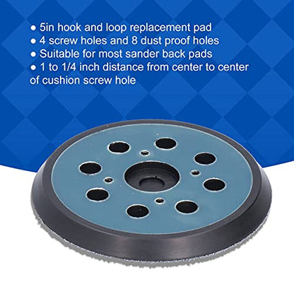 Sander Backing Pad 5 Inch Hook and Loop Replacement Pad 8 Dust Holes 4 Screw Holes for Most Grinders, Rubber ABS Construction for Flat Surface Sanding, Dark Blue Black 2 Pack
