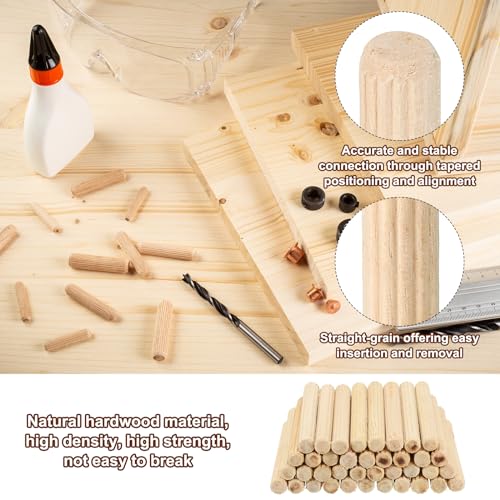 PATIKIL 1/4" x 2-11/32"(6 x 60mm) Wood Dowel Pins, 60 Pack Fluted Wooden Dowel Pin Straight Groove Rods for Furniture Door Art Crafts Projects - size: 1/4" x 2-11/32"